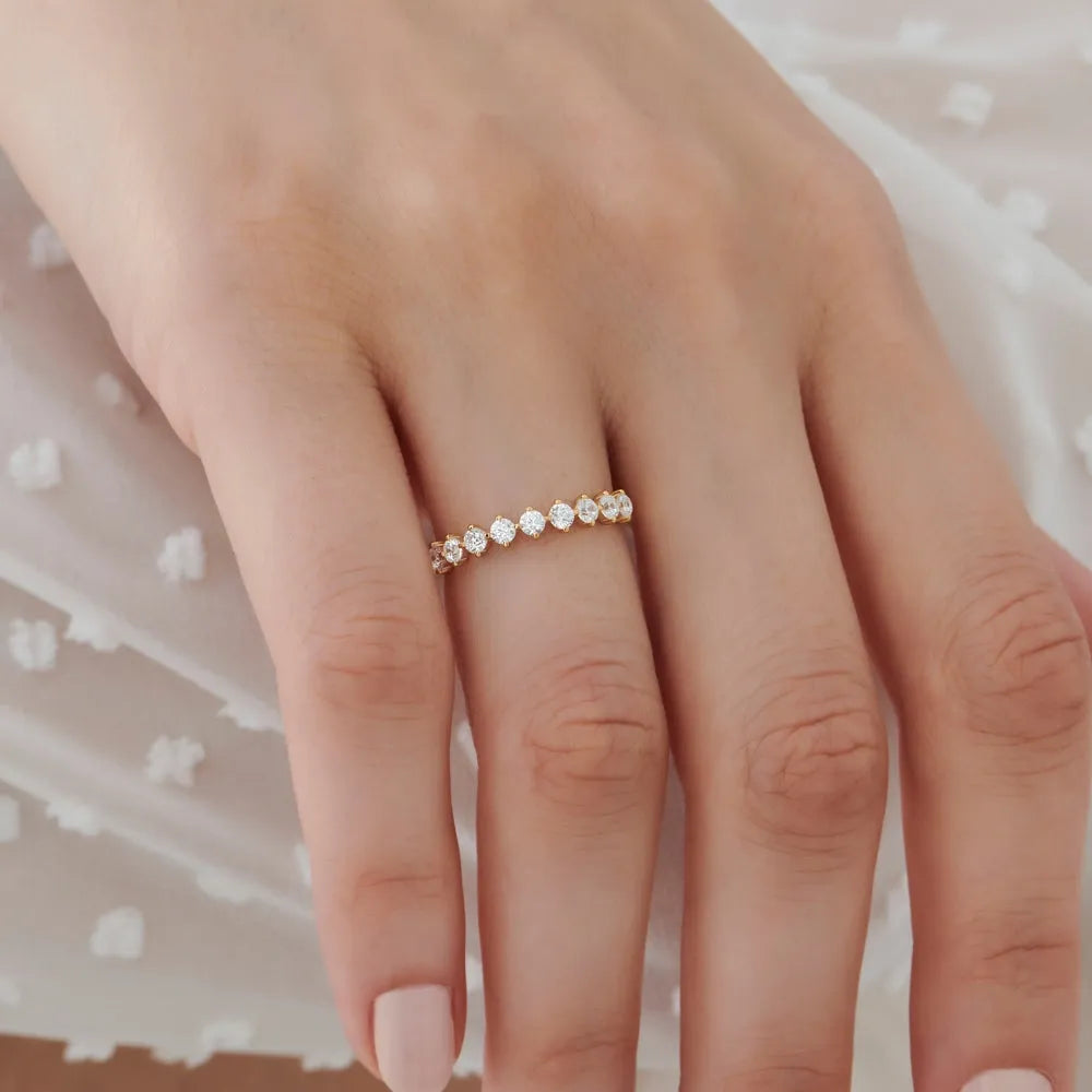 14k Gold Round Diamond 9 Stone Prong Set Women's Wedding Ring 0.50 Carat