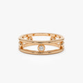 14K Solid Gold Natural Diamond Round Cut Bezel Setting Double Band Ring 0.18 ctw