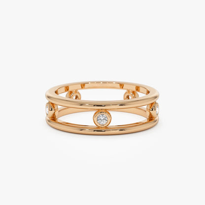 14K Solid Gold Natural Diamond Round Cut Bezel Setting Double Band Ring 0.18 ctw