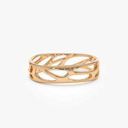 14k Gold Sculptural Statement Ring 5mm Wide Modern Band