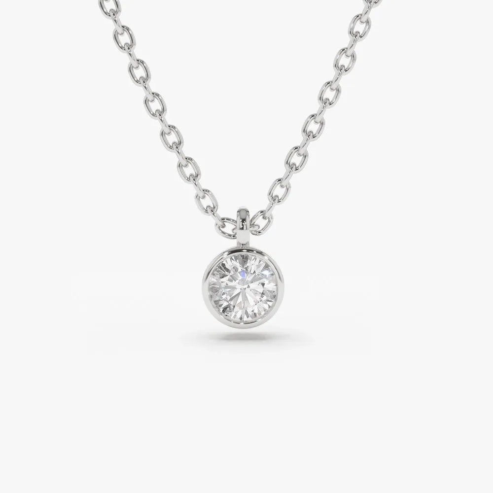14K Solid Gold Round Diamond Solitaire Pendant Necklace Bezel Set 0.50ctw