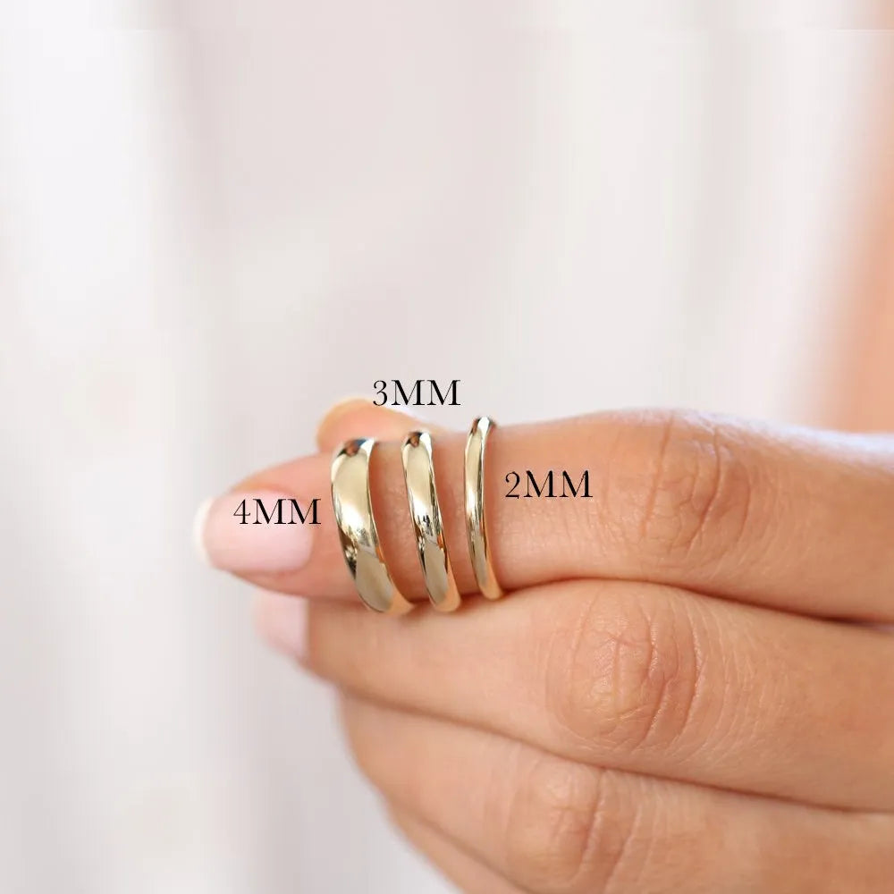 14K Solid Gold 2mm Classic Dome Minimalist Wedding Band Ring