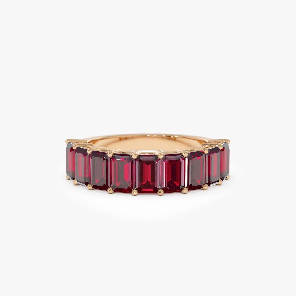 14K Solid Gold Emerald Cut Garnet 3.10 Carat Nine Stone Ring
