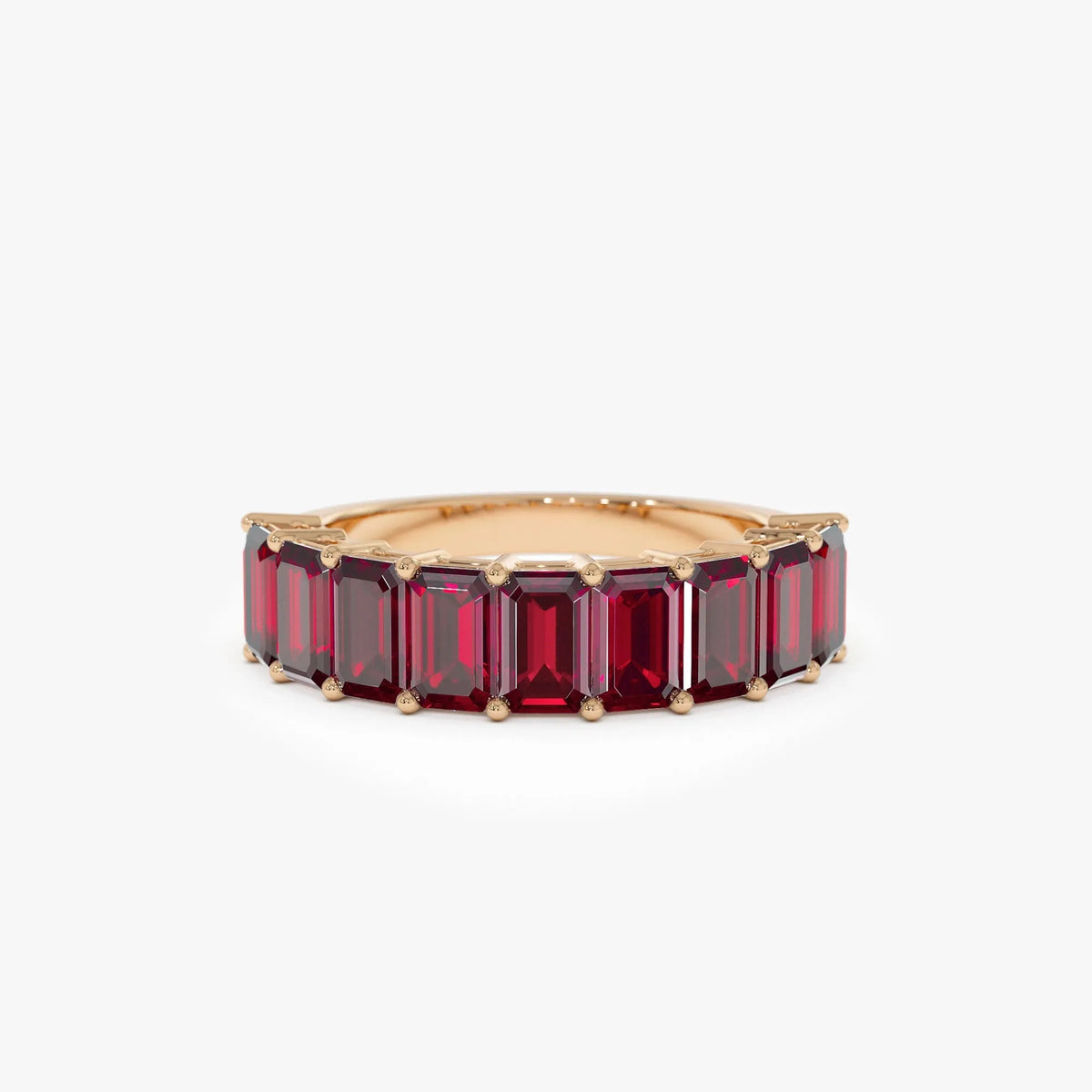 14K Solid Gold Emerald Cut Garnet 3.10 Carat Nine Stone Ring