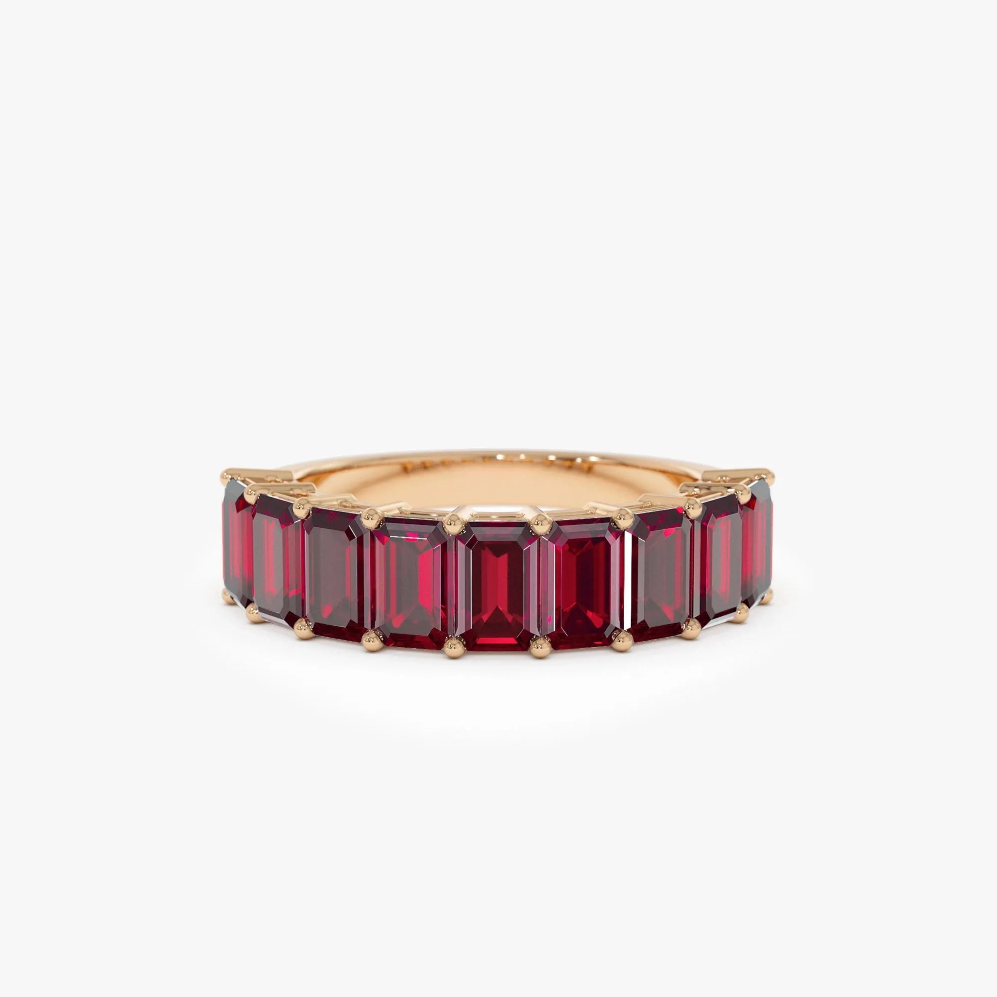14K Solid Gold Emerald Cut Garnet 3.10 Carat Nine Stone Ring