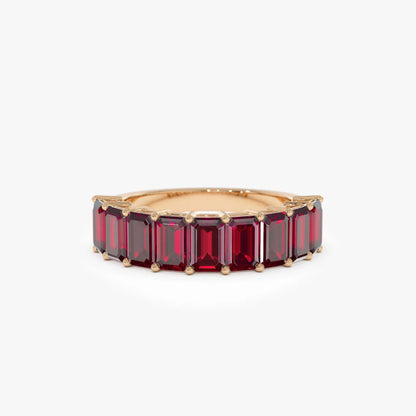 14K Solid Gold Emerald Cut Garnet 3.10 Carat Nine Stone Ring