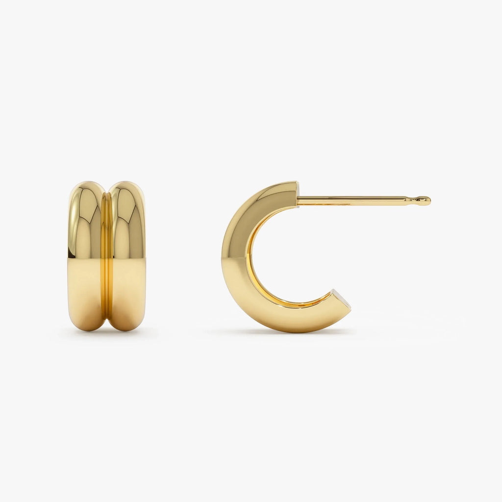 14k Solid Gold Twin C Hoop Earrings 10mm Inner Diameter 7.65mm Width