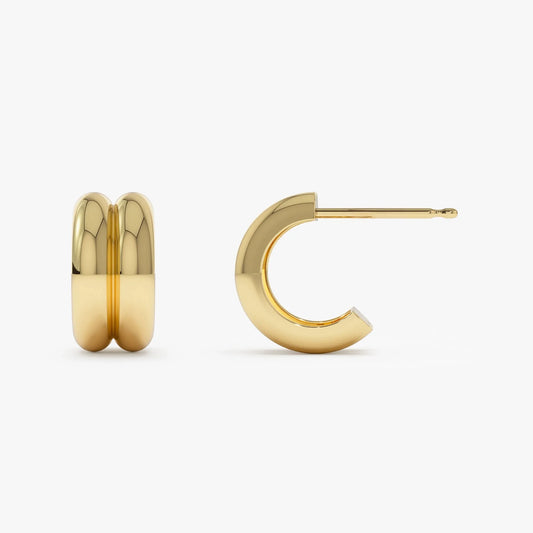14k Solid Gold Twin C Hoop Earrings 10mm Inner Diameter 7.65mm Width