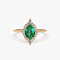 14K Solid Gold Oval Emerald and Pear Round Diamond Ballerina Ring 0.88 CTW