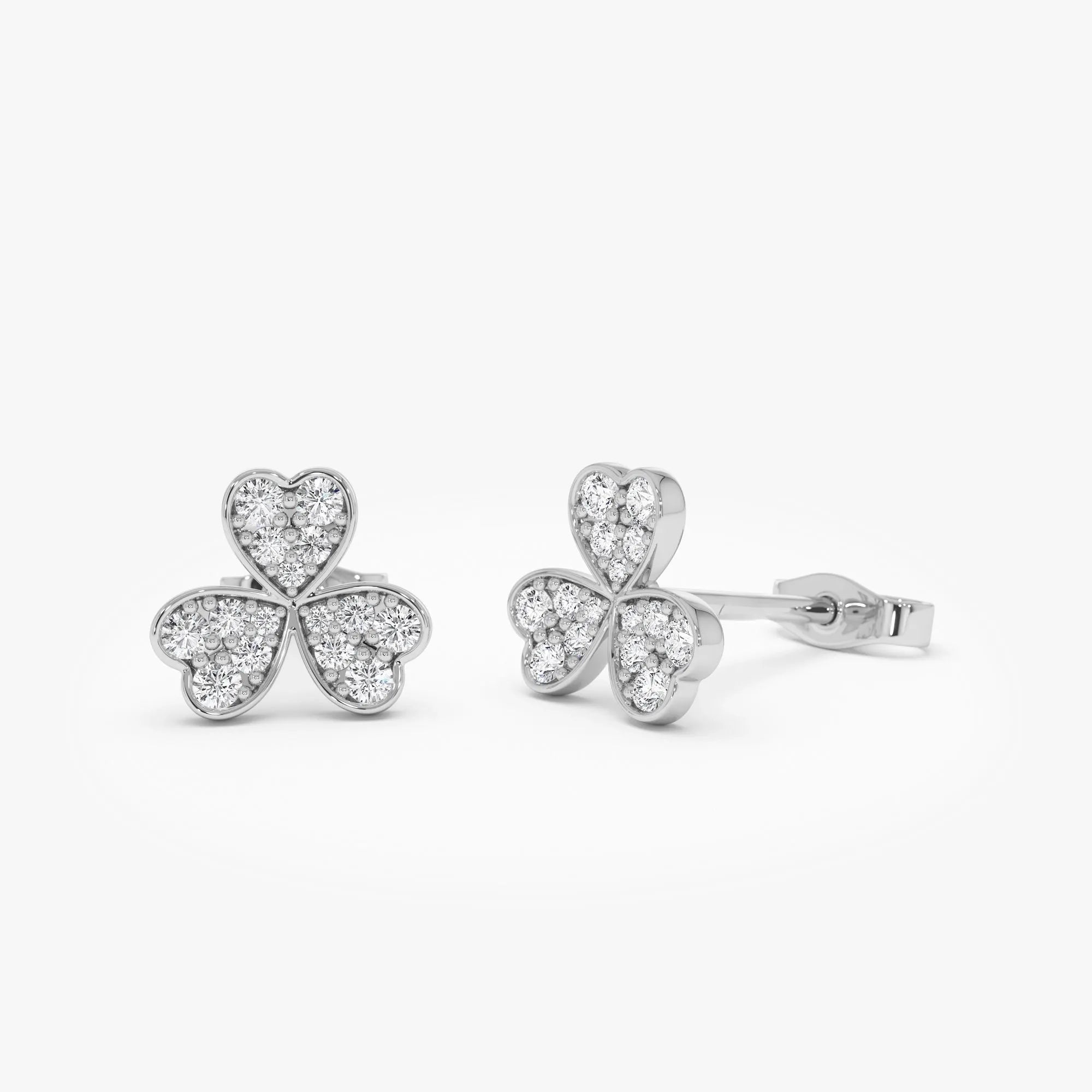 14k Gold Diamond Round Cut Pave Clover Stud Earrings 0.25 ctw