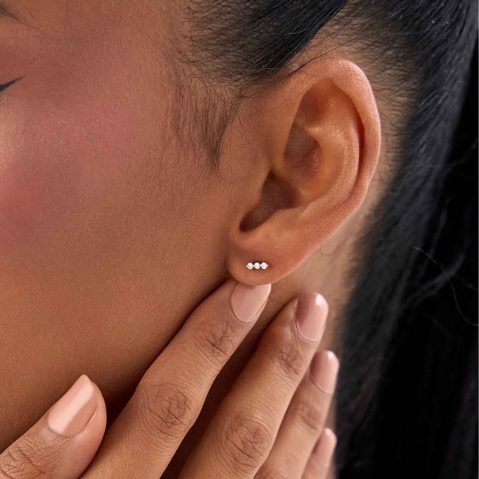 14k Gold Diamond Round Cut Triple Bar Stud Earrings 0.12 ctw