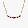 14k Solid Gold Ruby and Diamond Marquise Round Slanted Necklace 0.37 Carat