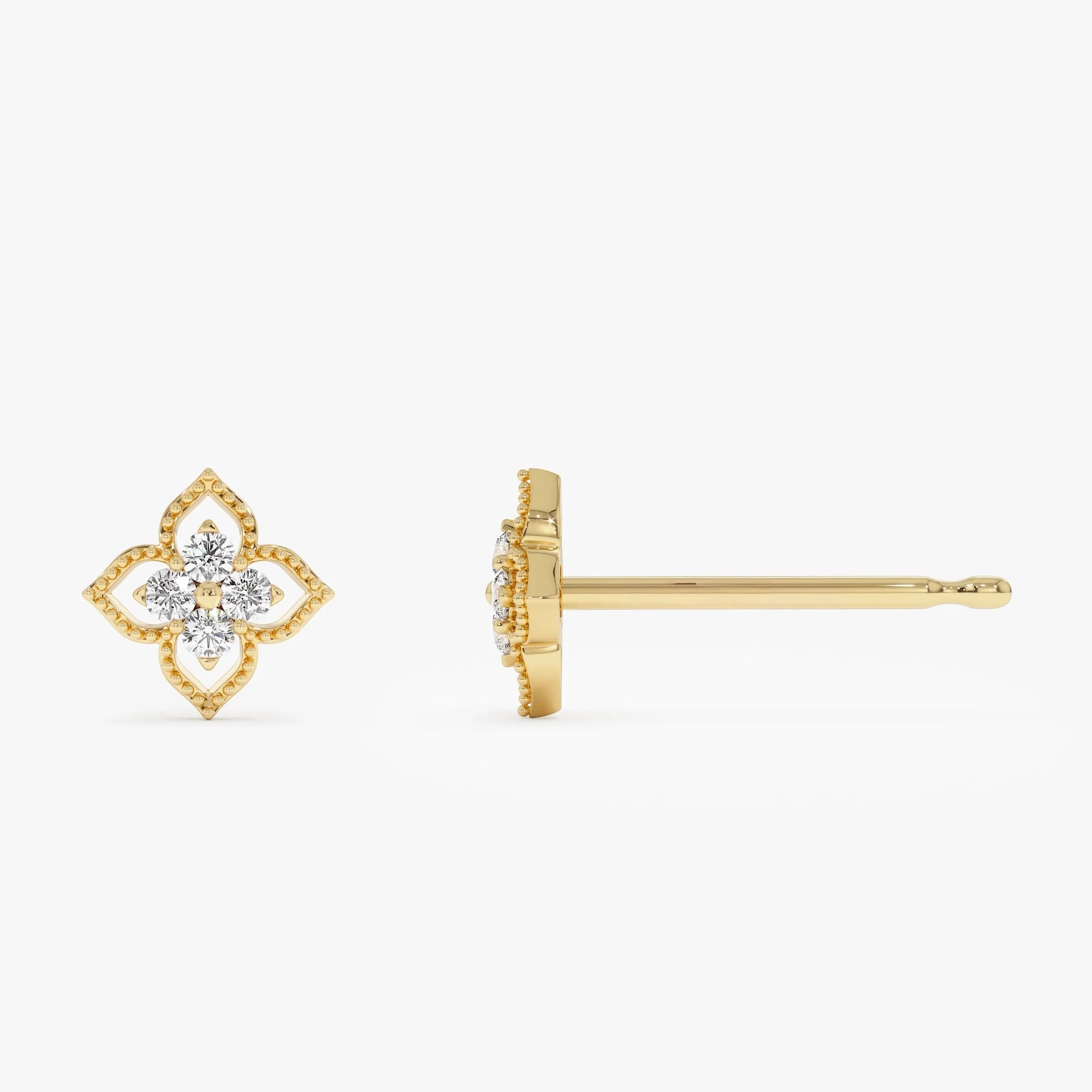 14k Gold Diamond Round Cut Floral Cluster Stud Earrings 0.12 ctw