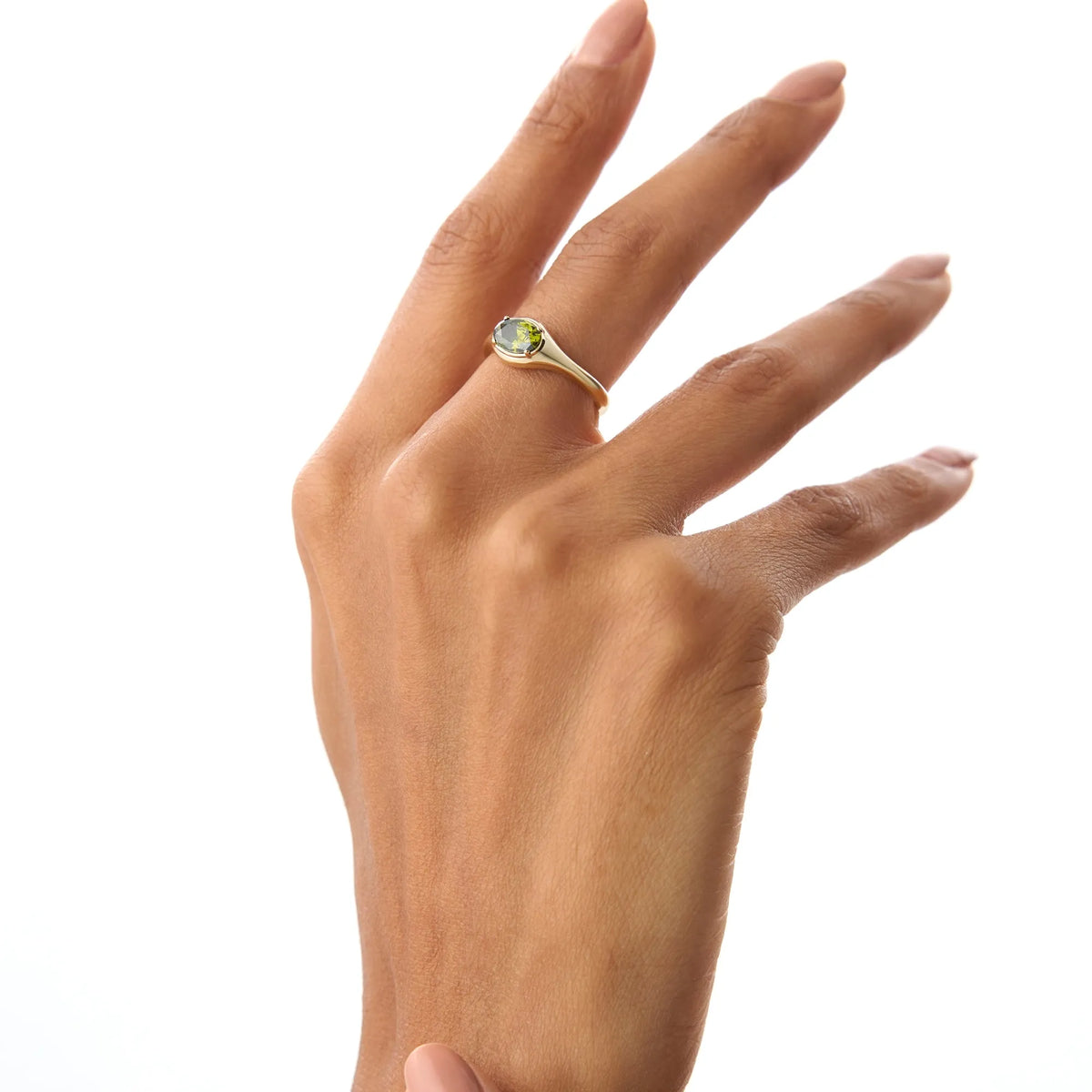 14K Solid Gold Oval Peridot 0.75ctw Prong Setting Ring