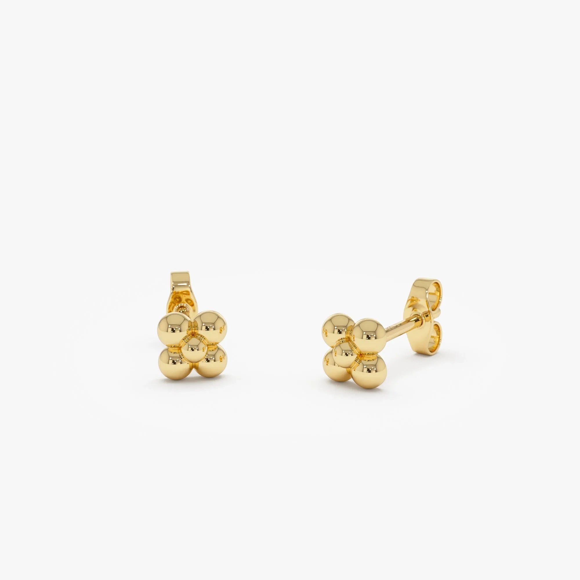 14k Solid Gold Bubble Cluster Stud Earrings 5mm Minimalist Geometric Design