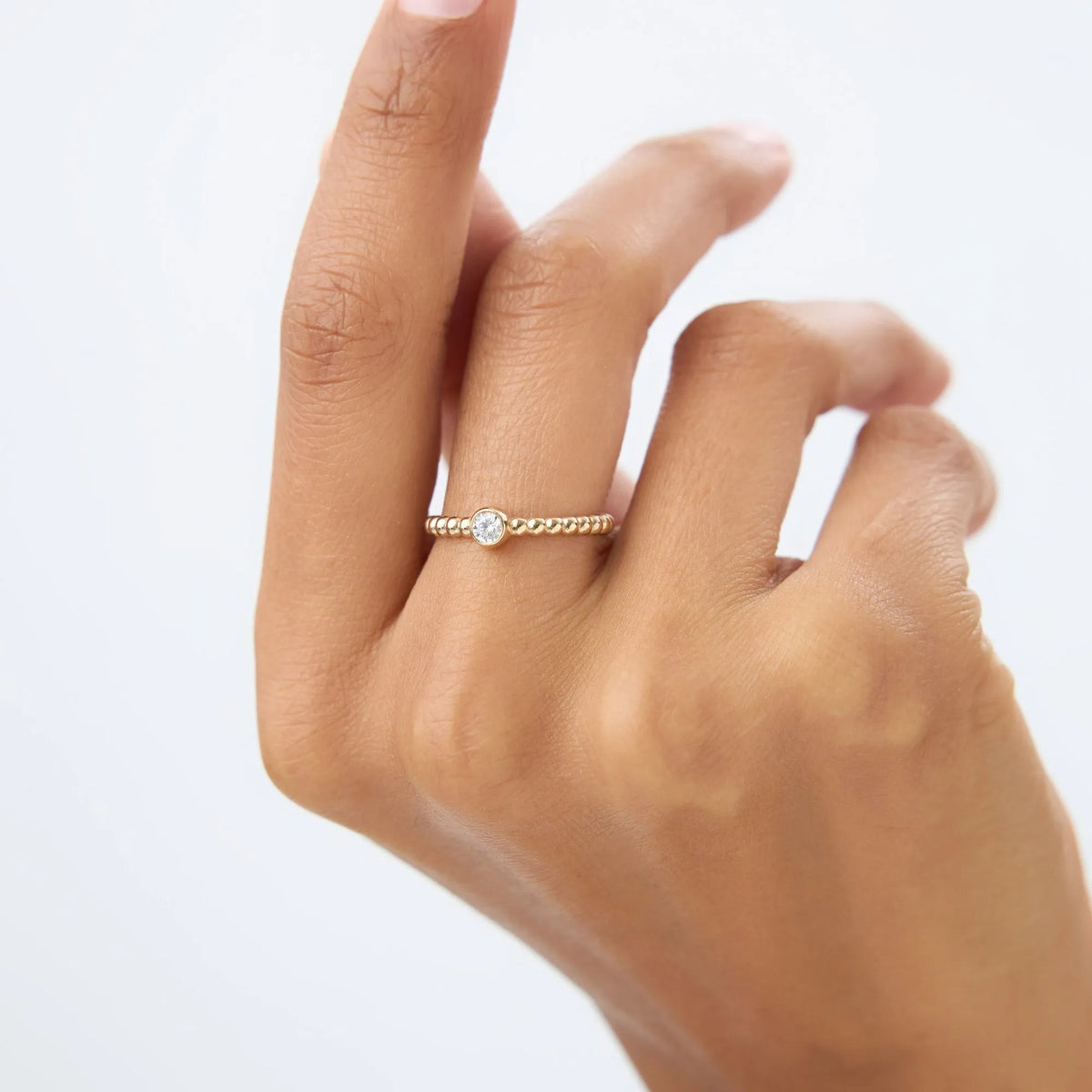 14K Gold Round Diamond 0.05 ctw Beaded Bezel Solitaire Ring