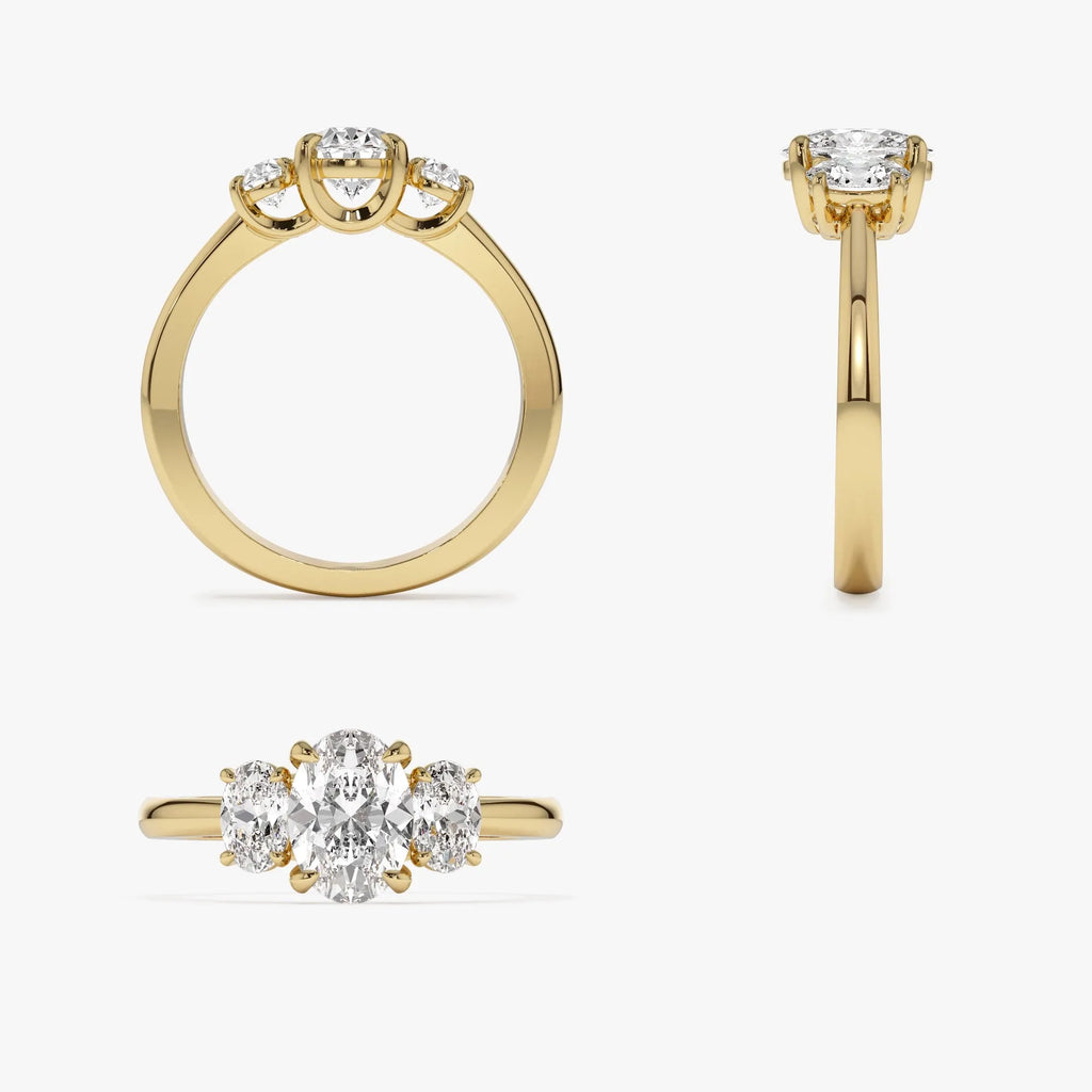 14k Solid Gold Lab Grown Diamond Oval Three Stone Engagement Ring 1.50 ctw Serena
