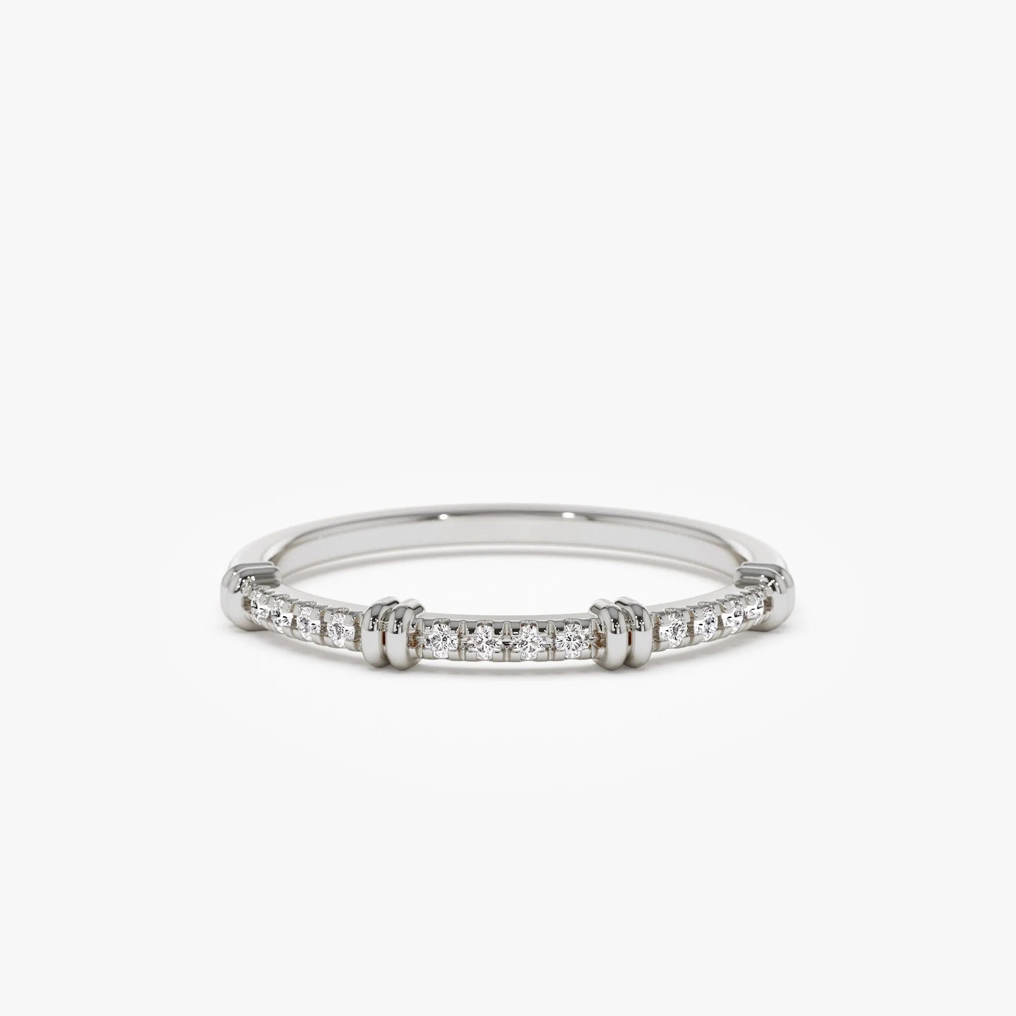 14K Solid Gold Round Diamond 0.12ctw Stackable Band Ring