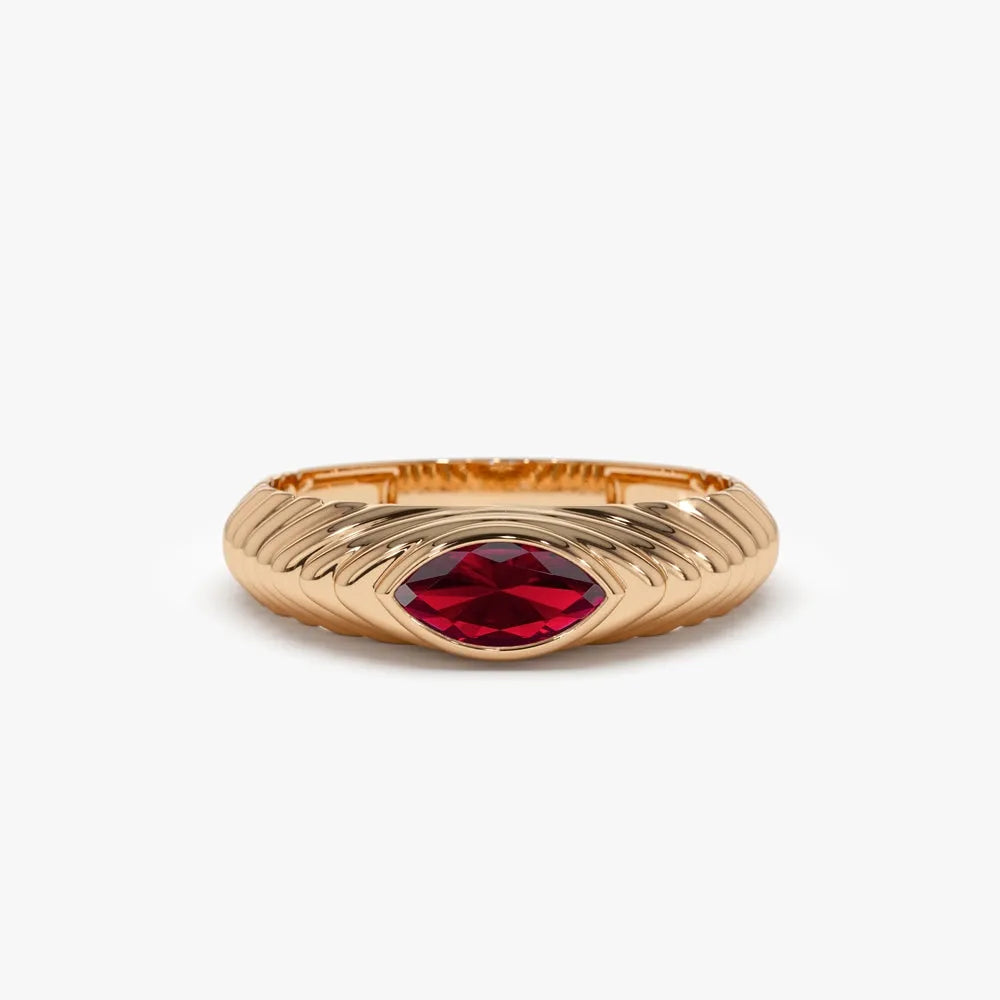 14K Solid Gold Marquise Cut Garnet 0.45 Carat Step Beveled Ring
