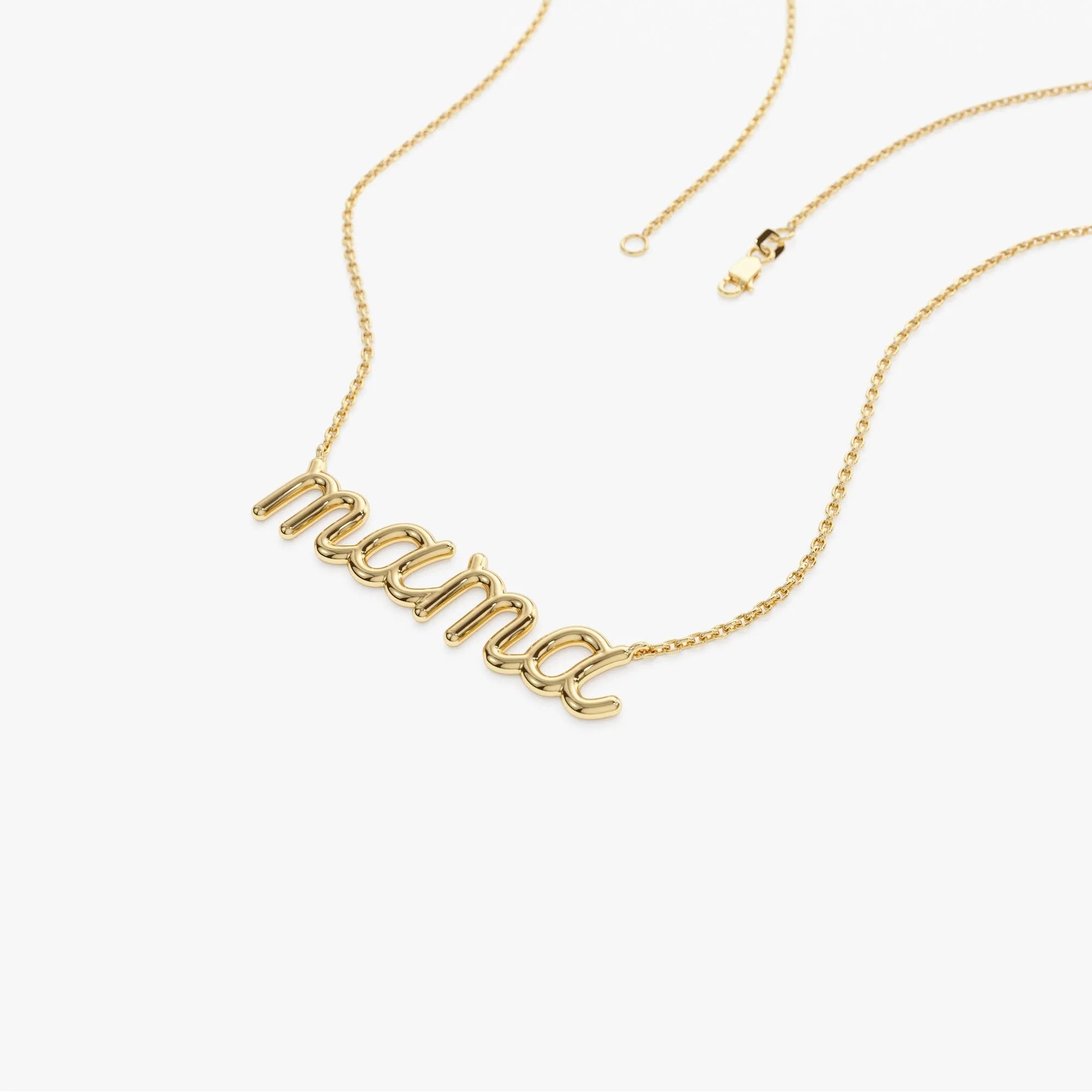 14k Solid Gold Script Mama Pendant Necklace