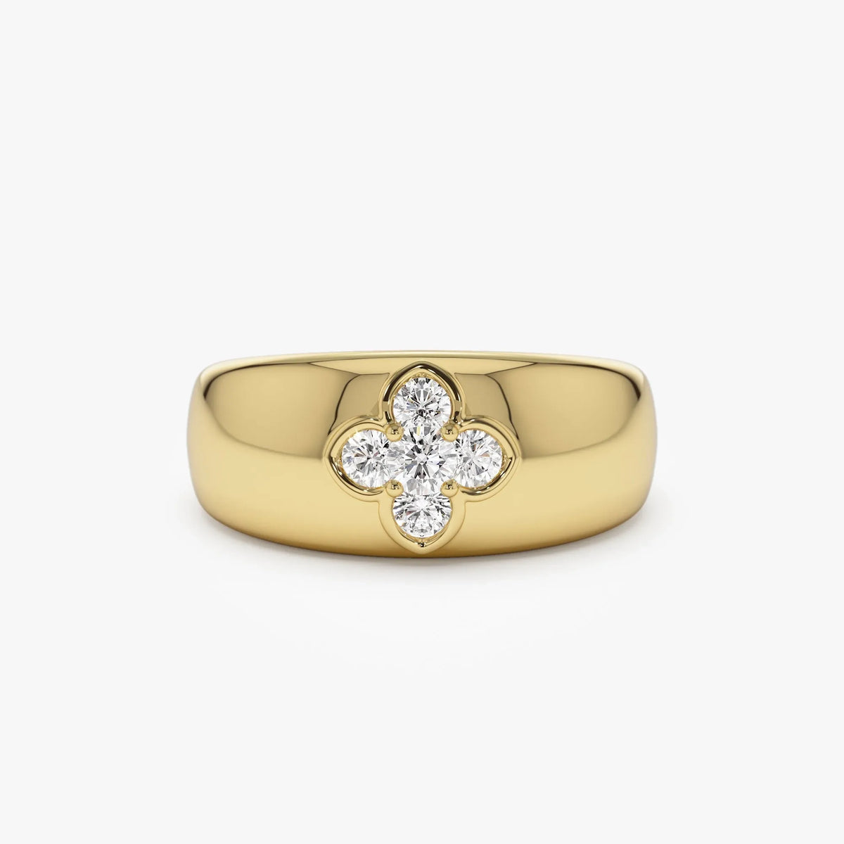 14k Solid Gold 0.30ctw Round Diamond Chunky Clover Ring