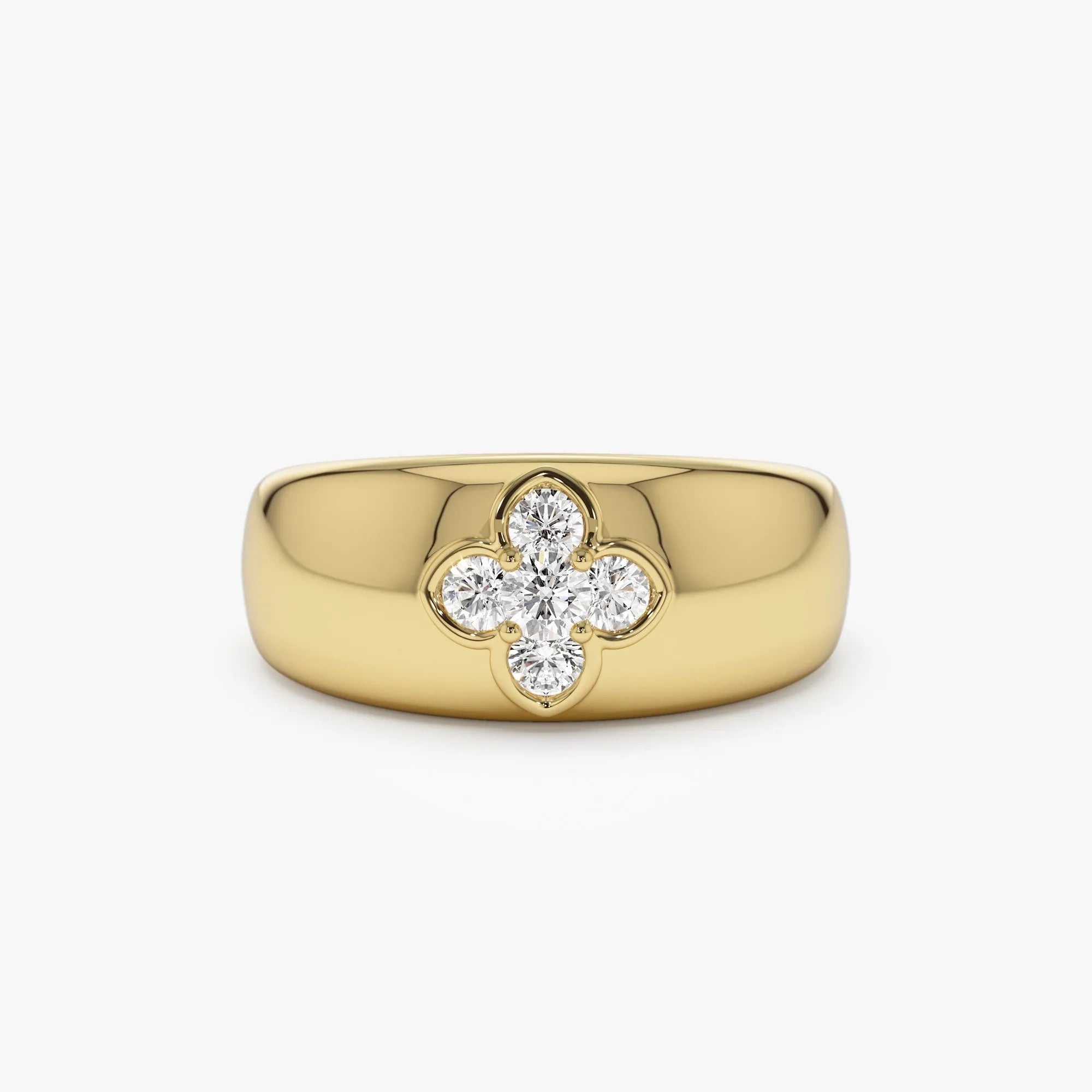 14k Solid Gold 0.30ctw Round Diamond Chunky Clover Ring