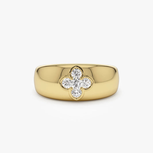 14k Solid Gold 0.30ctw Round Diamond Chunky Clover Ring