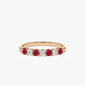 14k Gold Ruby and Diamond Round Cut 7 Stone Basket Setting Wedding Ring 0.43 ctw