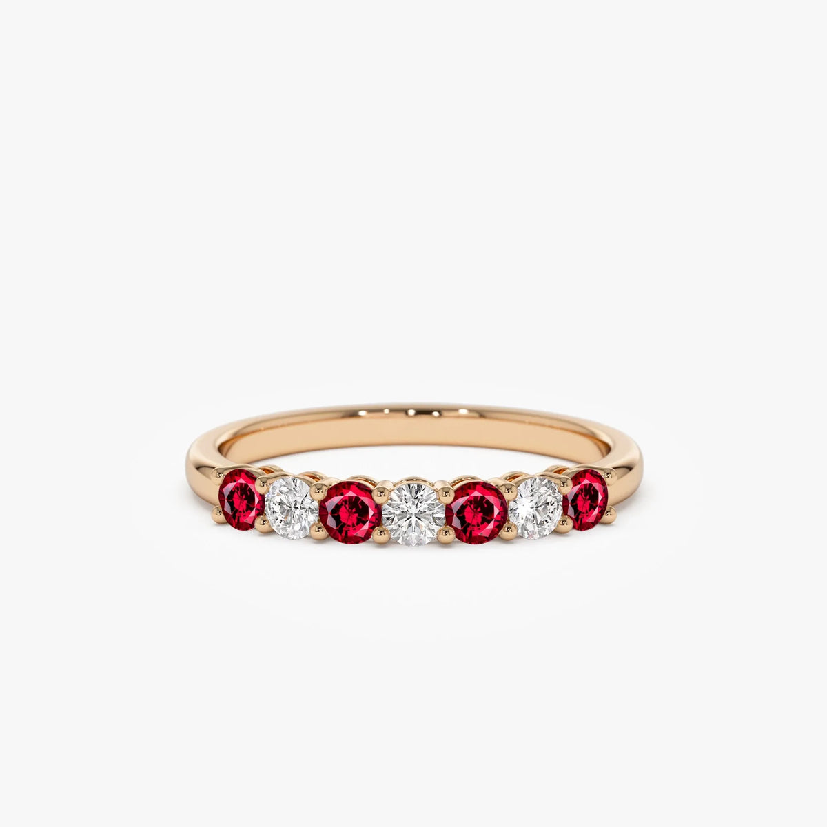 14k Gold Ruby and Diamond Round Cut 7 Stone Basket Setting Wedding Ring 0.43 ctw