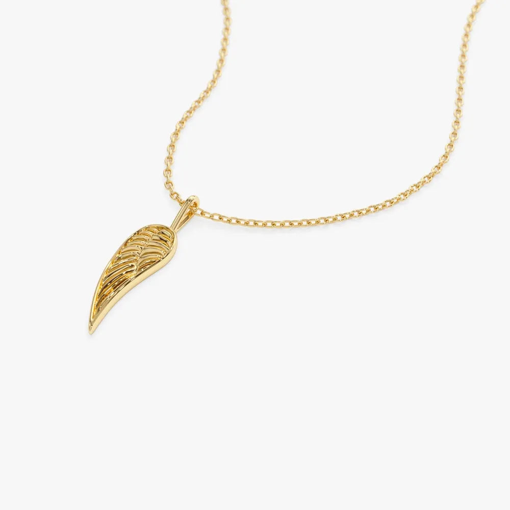 14k Solid Gold Angel Wings Pendant Necklace