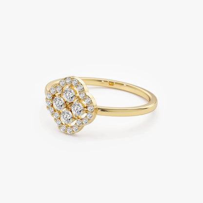 14K Solid Gold Round Diamond Clover Cluster Ring 0.35 CTW