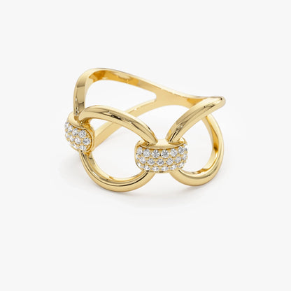 14K Solid Gold Round Diamond 0.23 Carat Horsebit Pave Setting Ring