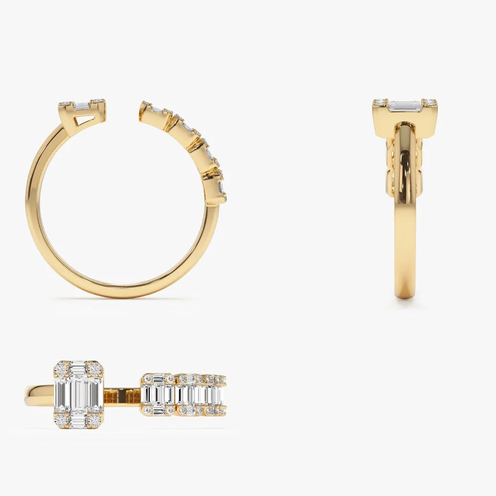 14k Gold 0.55 Carat Baguette and Round Cut Diamond Floating Ring