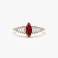 14k Gold Ruby and Diamond Marquise and Baguette Cut Ring 0.78 ctw
