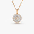 14K Solid Gold Baguette and Round Diamond Disc Cluster Necklace 0.44ctw