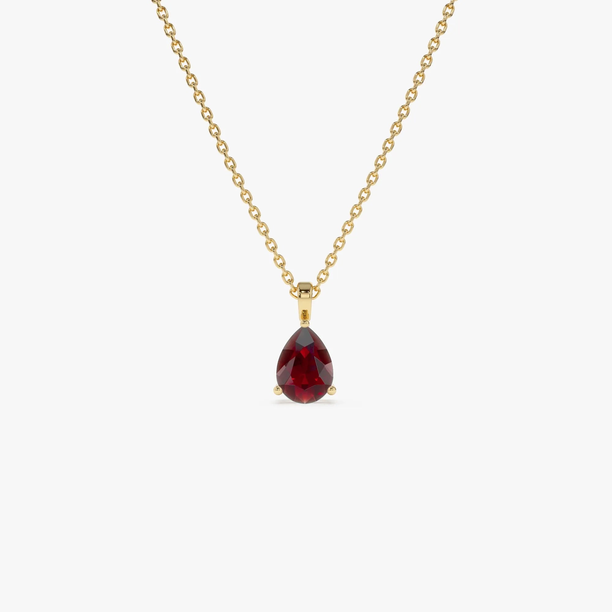 14k Solid Gold Garnet Pear Shaped Solitaire Necklace 0.81 Carat