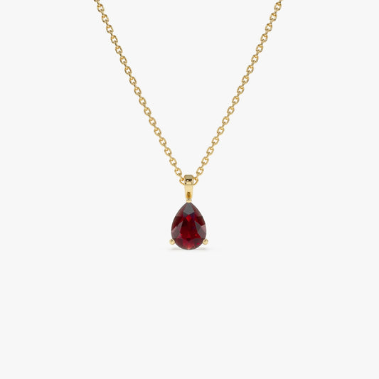 14k Solid Gold Garnet Pear Shaped Solitaire Necklace 0.81 Carat