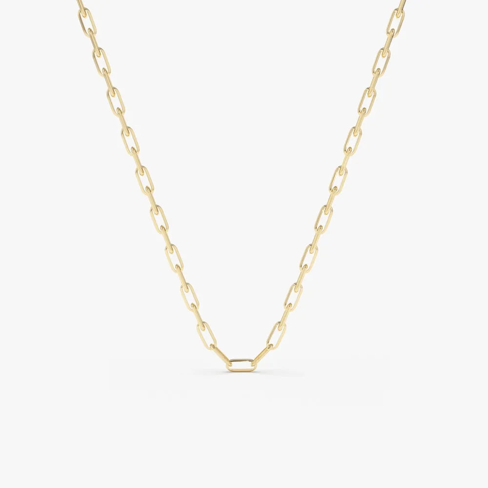 14k Solid Gold Tiny Paperclip Link Necklace Minimalist Layering Chain