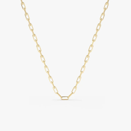 14k Solid Gold Tiny Paperclip Link Necklace Minimalist Layering Chain