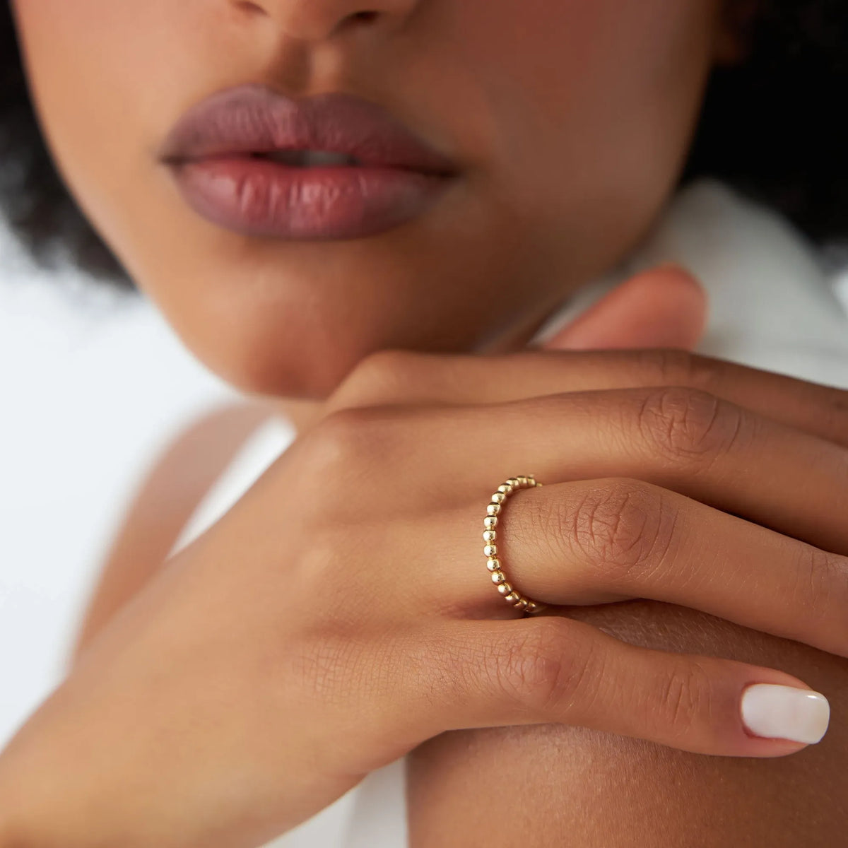 14k Solid Gold Beaded Stackable Band Ring 2.0mm Width