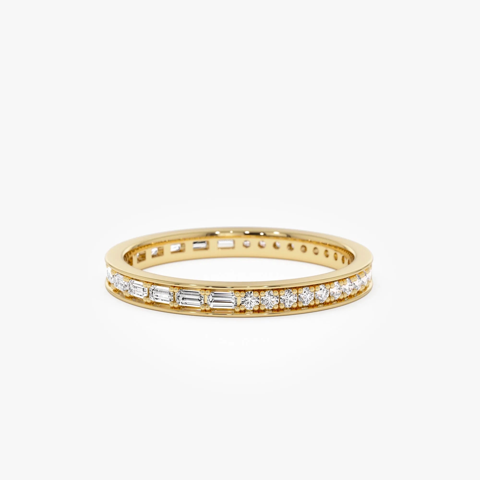 14k Gold Diamond Round and Baguette 0.45ctw Micro Pave Eternity Band