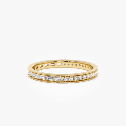 14k Gold Diamond Round and Baguette 0.45ctw Micro Pave Eternity Band