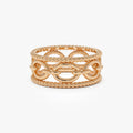 14k Solid Gold Rope Chain Link Wide Band Ring