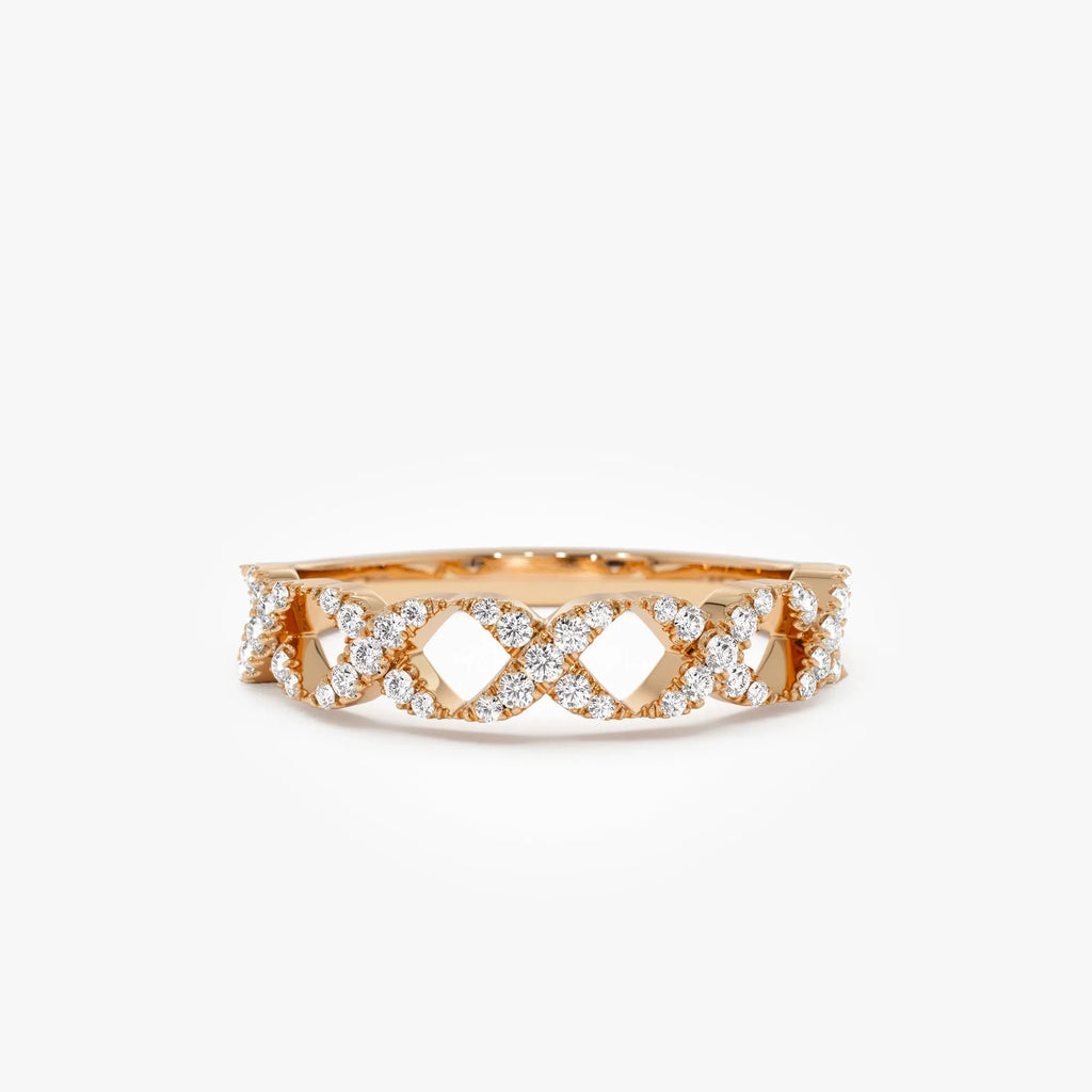 14K Solid Gold Round Diamond 0.22 Carat Pave Setting X Ring