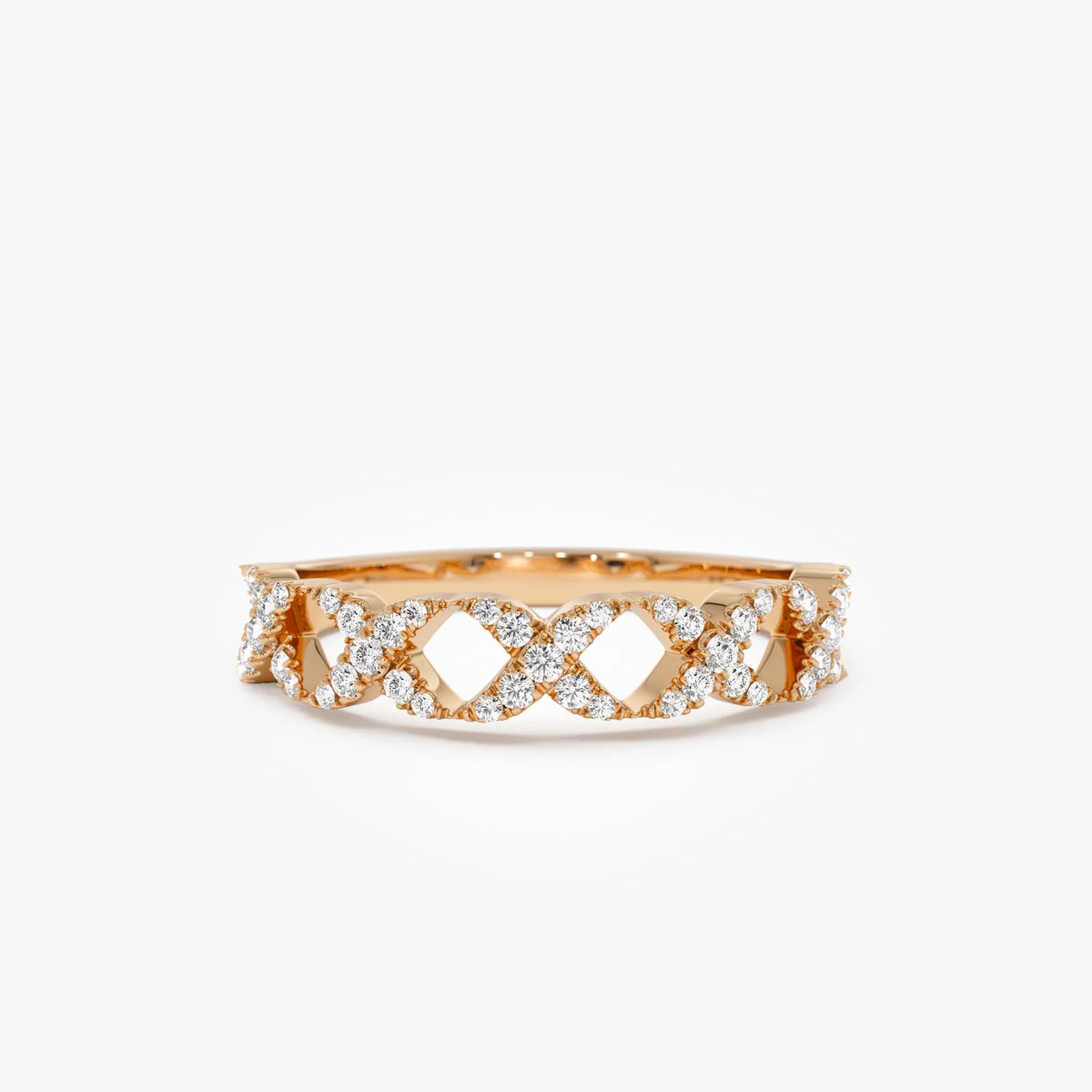 14K Solid Gold Round Diamond 0.22 Carat Pave Setting X Ring
