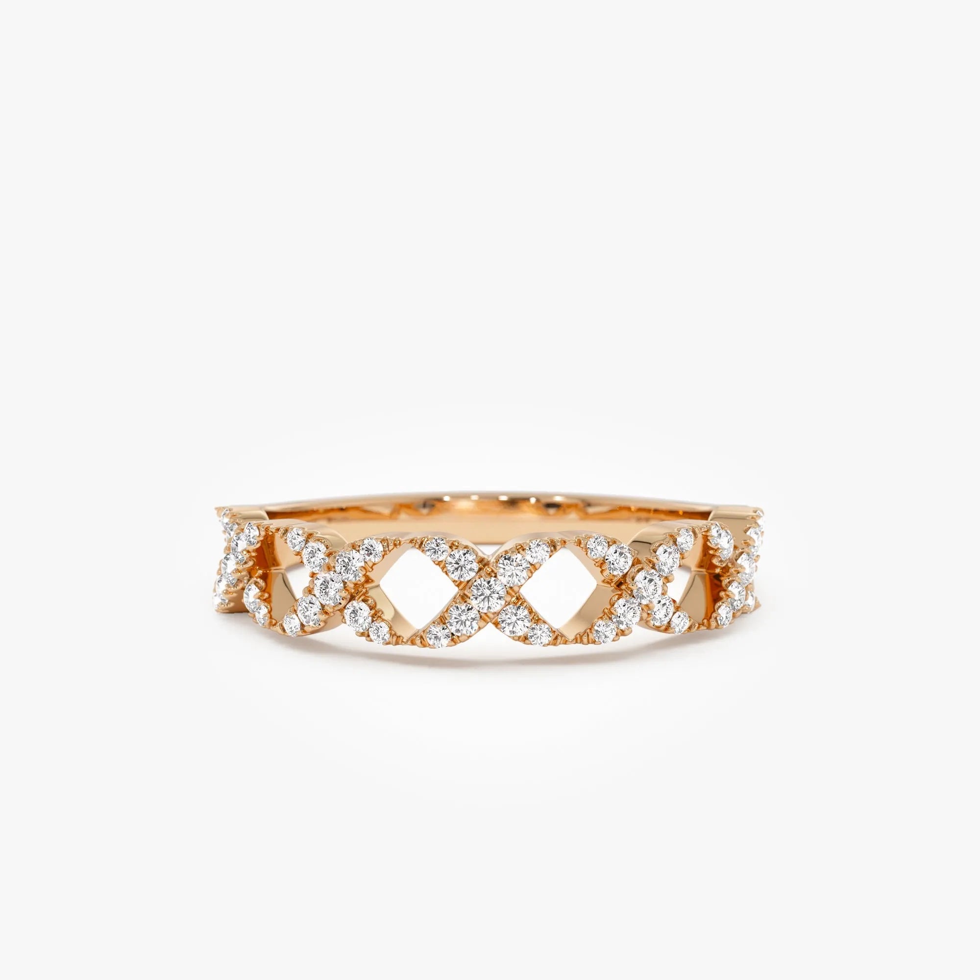 14K Solid Gold Round Diamond 0.22 Carat Pave Setting X Ring