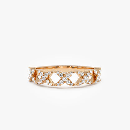 14K Solid Gold Round Diamond 0.22 Carat Pave Setting X Ring