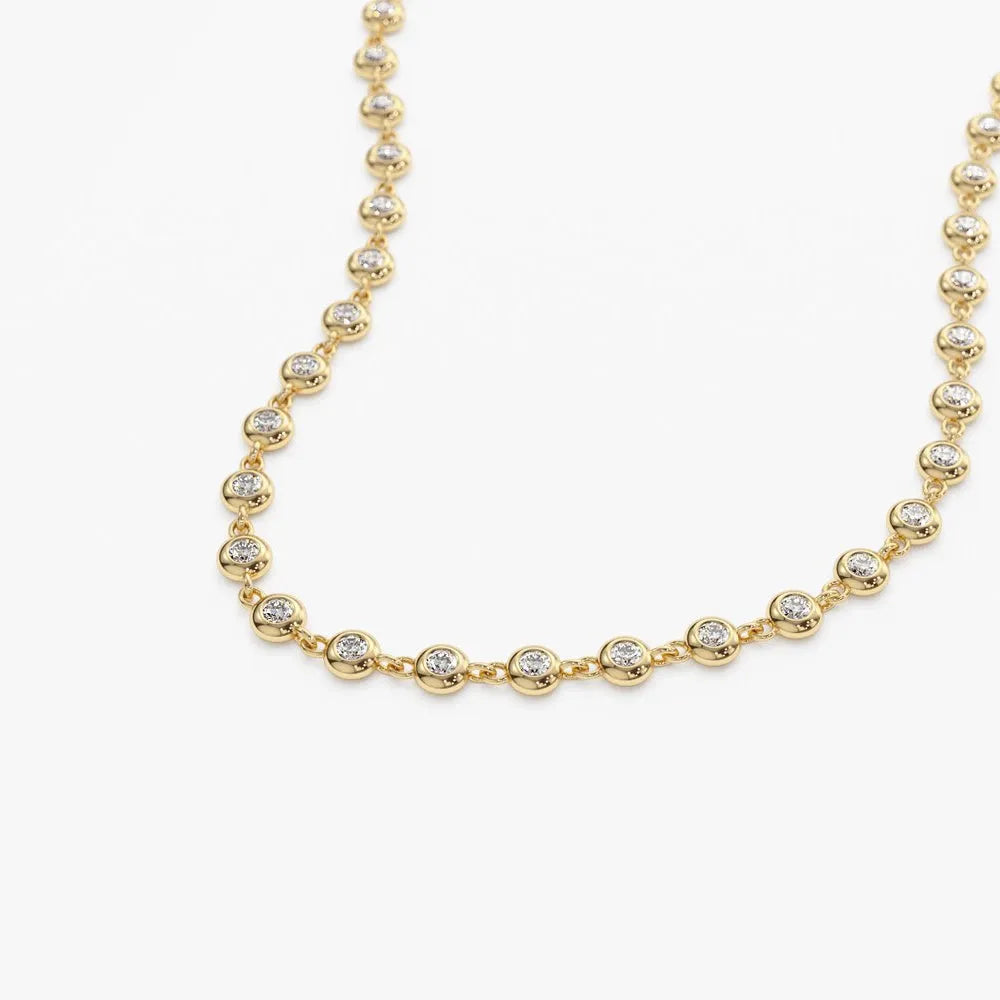 14K Solid Gold Round Diamond Bezel Set Tennis Necklace 1.65ctw