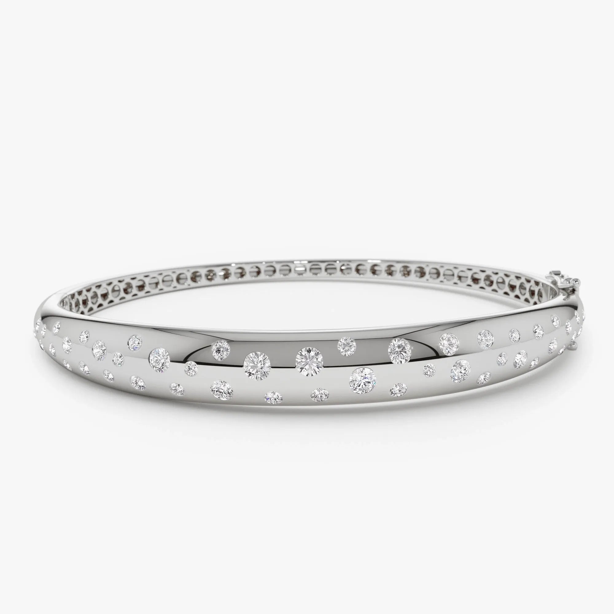 14K Solid Gold 1.20 CTW Round Diamond Dome Floating Bangle