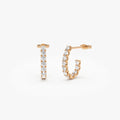 14k Gold Diamond Round Cut Inside Out J Hoop Earrings 0.95 ctw